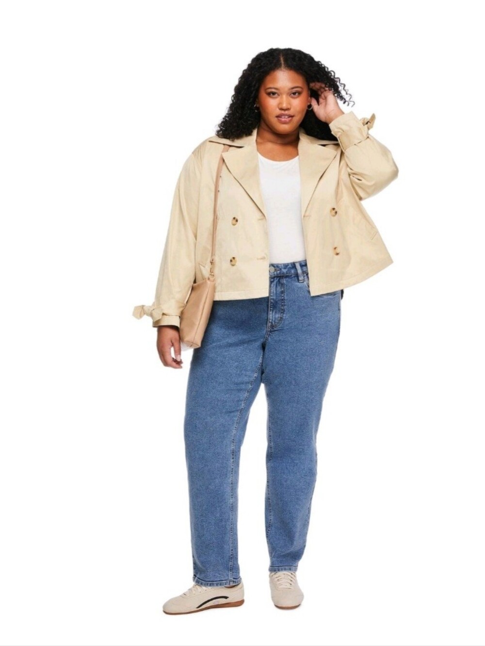 Plus Size Beige LANE Bryant Cropped Trench Jacket 100122